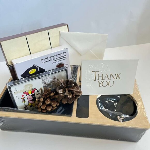 Vintage Game Night Gift Set Sofa Tray Tic Tac Toe Coasters & 70s Cards With Burl - Picture 12 of 15